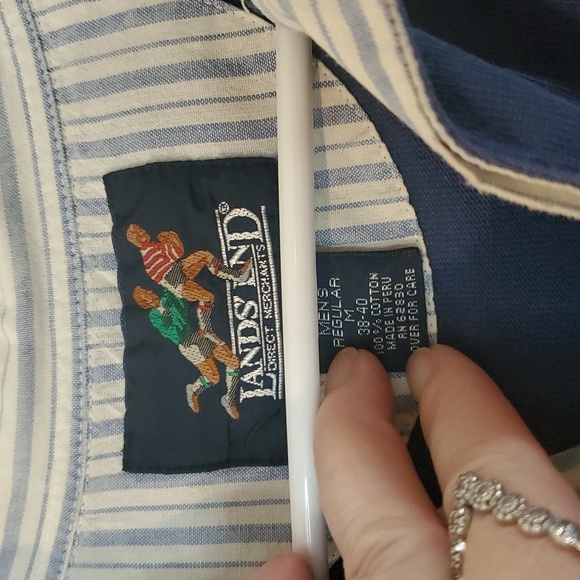 Vintage Lands End Mens Longsleeve Polo Size Medium Cotton Rugby Style Navy - Picture 4 of 11